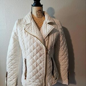 White Quilted Moto Jacket from Olivia MillerJunior Size M